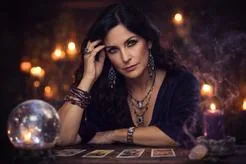Australian psychic reader with tarot cards and crystal ball