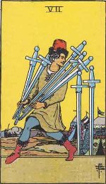 swords seven card tarot represents affairs situation unreliable fluid involved person